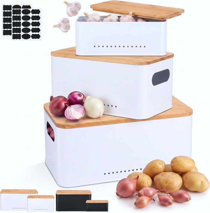 3 Pcs Metal Storage Box with Lid Nesting Farmhouse Storage Bins, White