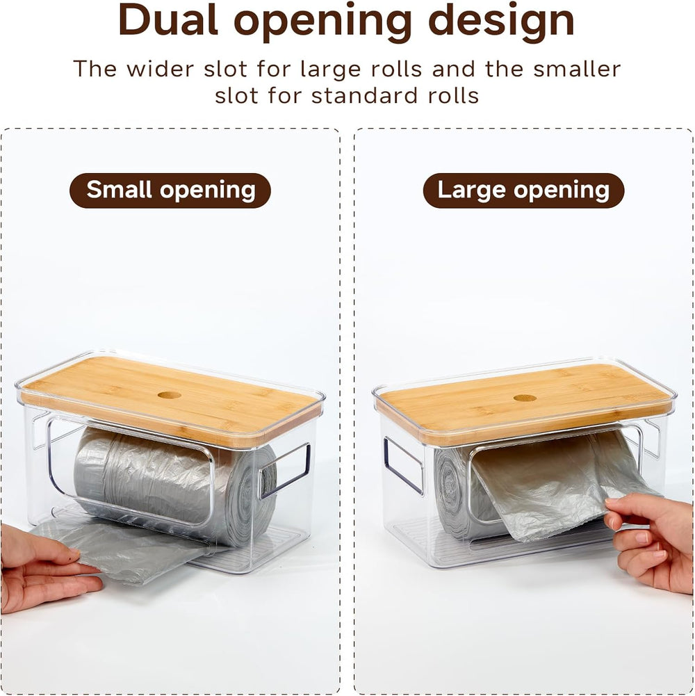 3-Pack Trash Bag Holder,Trash Bag Dispenser with Bamboo Lid, Stackable Acryli...