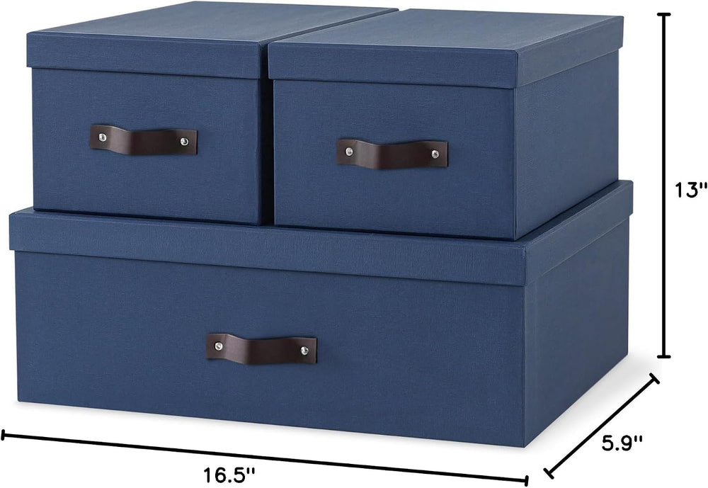 Soul & Lane - Decorative Storage Boxes with Handles, Set of 3, Navy