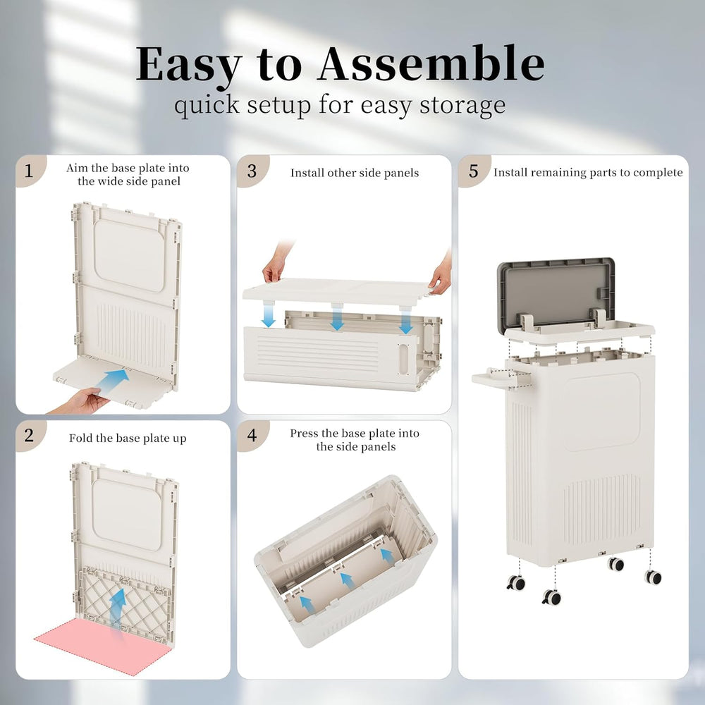 Slim Laundry Hamper with Lid 50L Rolling Basket
