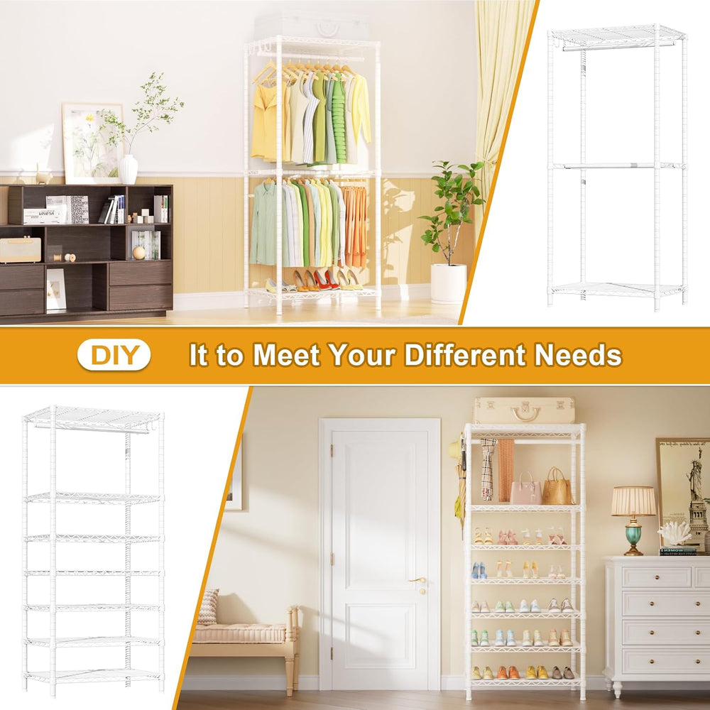 Ulif E13 Heavy Duty Clothes Rack（With 4 Hanger Rods & 8 Shelves） Freestan...