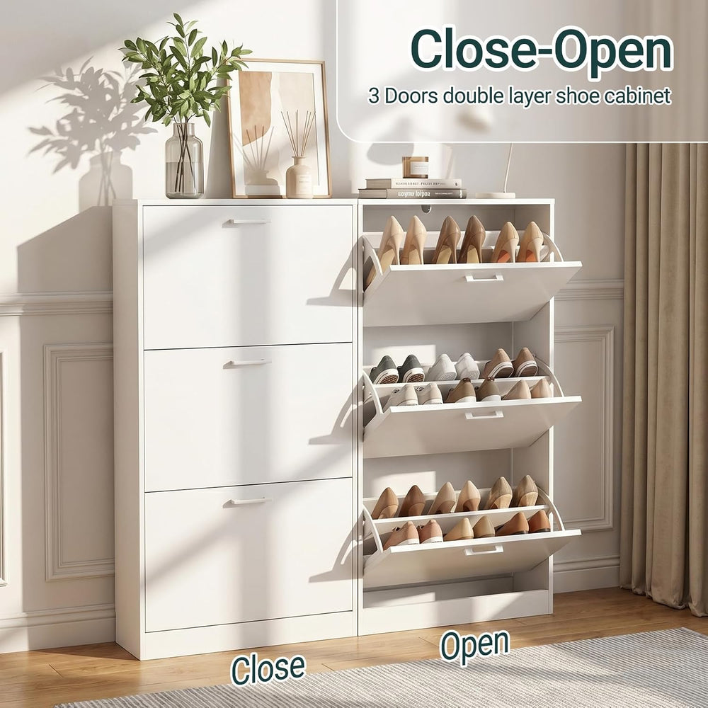 Slim Narrow Shoe Cabinet with 3 Flip Drawers for Entryway, Hallway