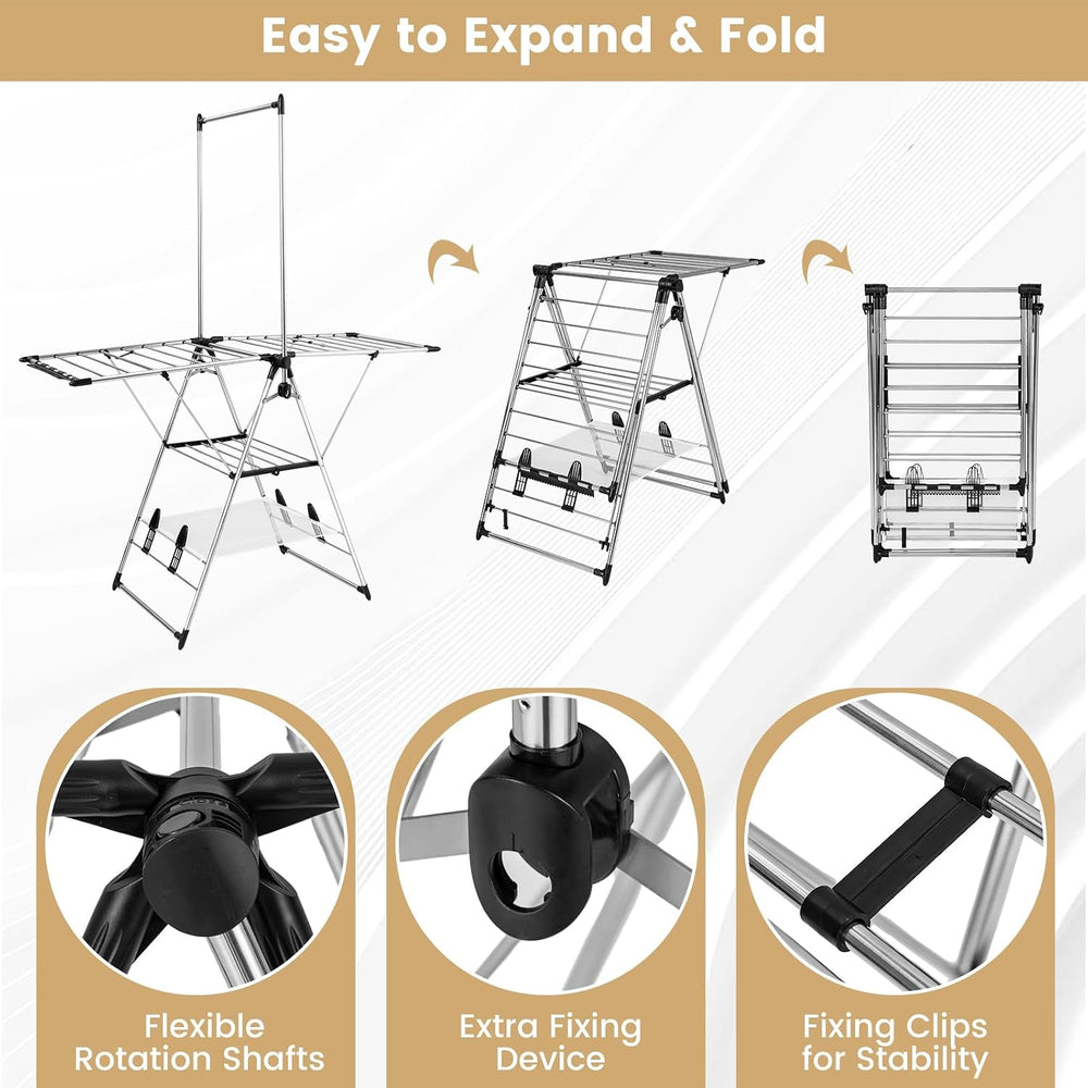 Tangkula 2-Layer Stainless Steel Drying Rack, Foldable Laundry Rack w/ 1 Hang...