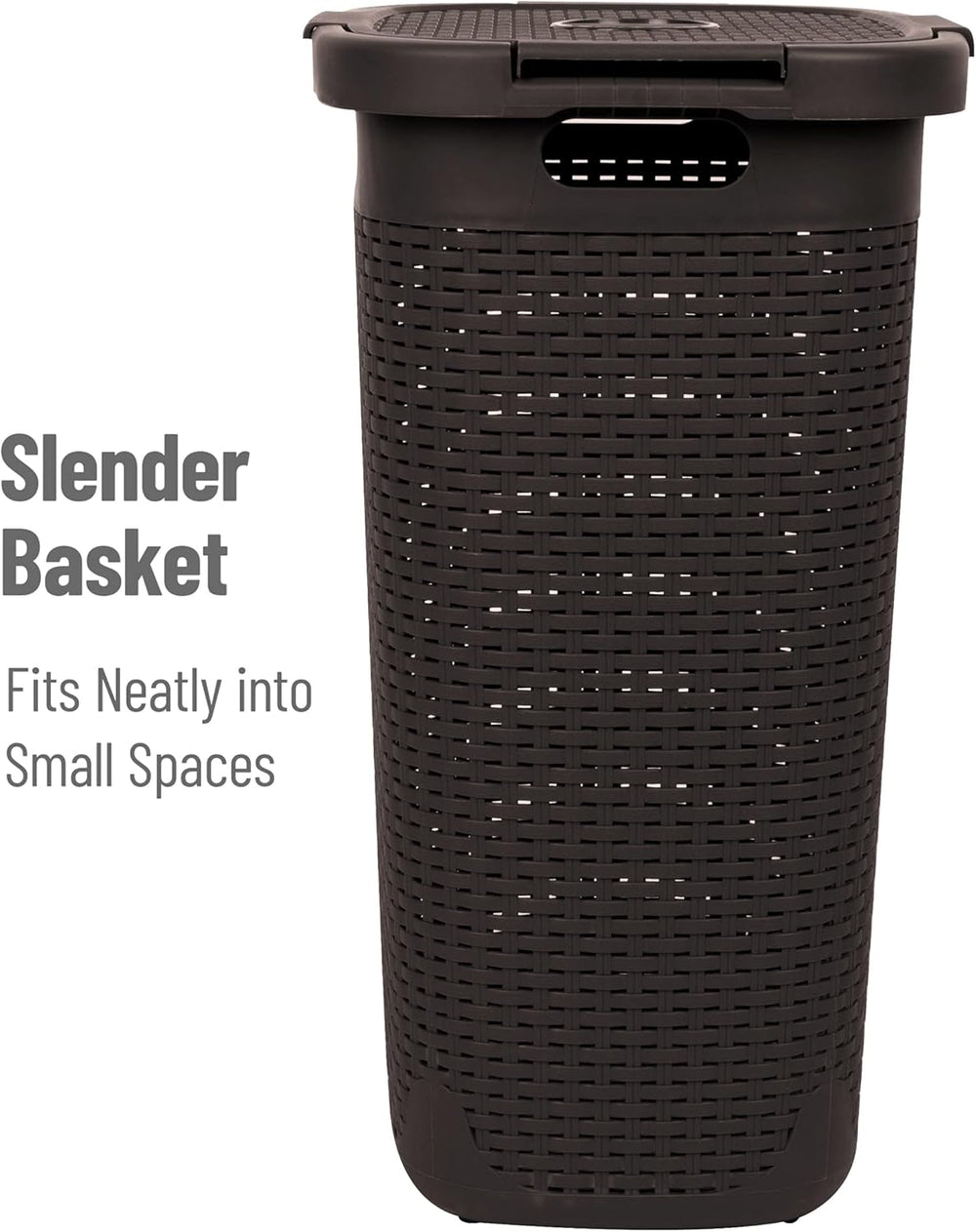 Mind Reader Slim Laundry Hamper with Lid, 60L Tall Clothes Basket, Narrow Tap...