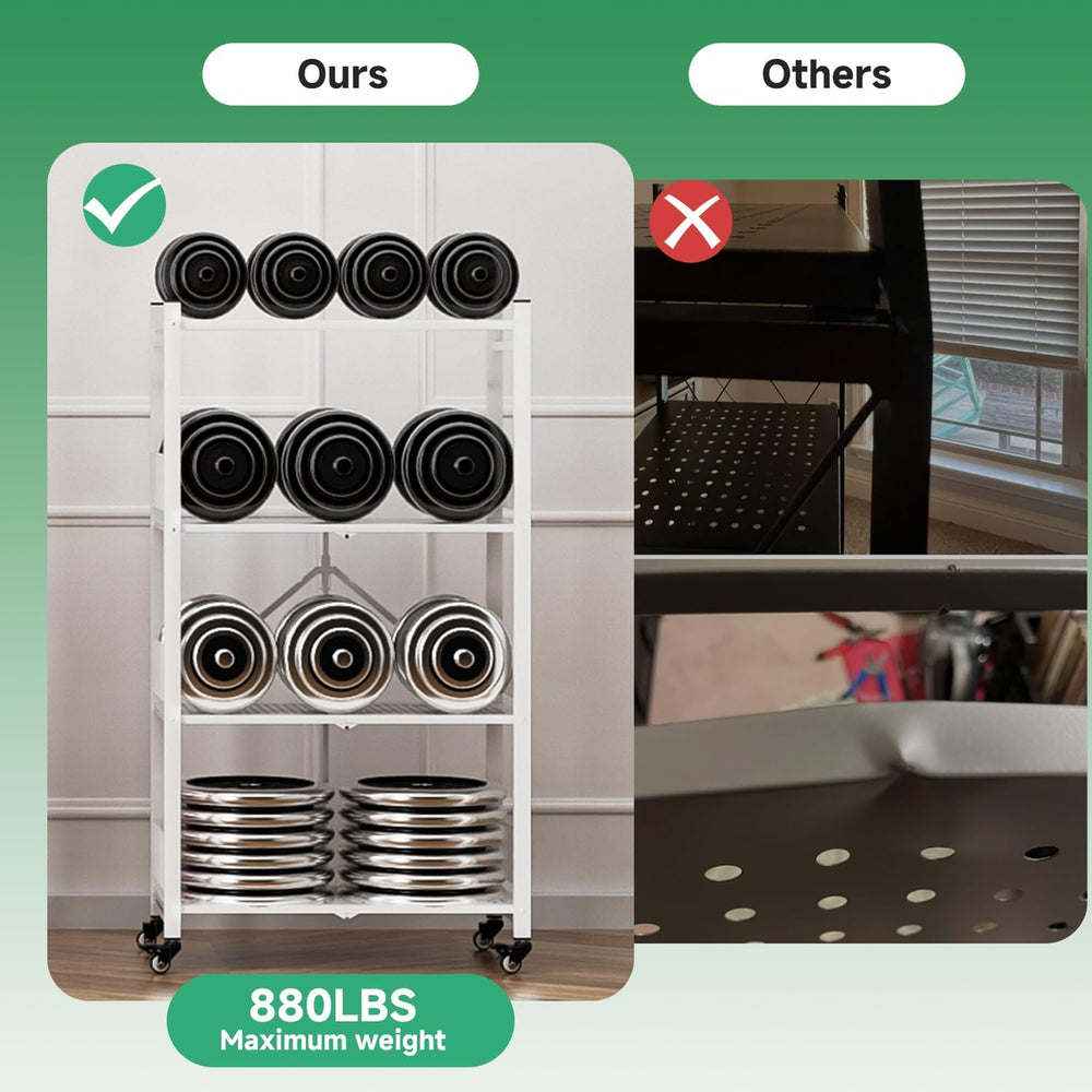 Folding Storage Shelves No Assembly, 4 Tier Foldable Storage Shelves with Whe...