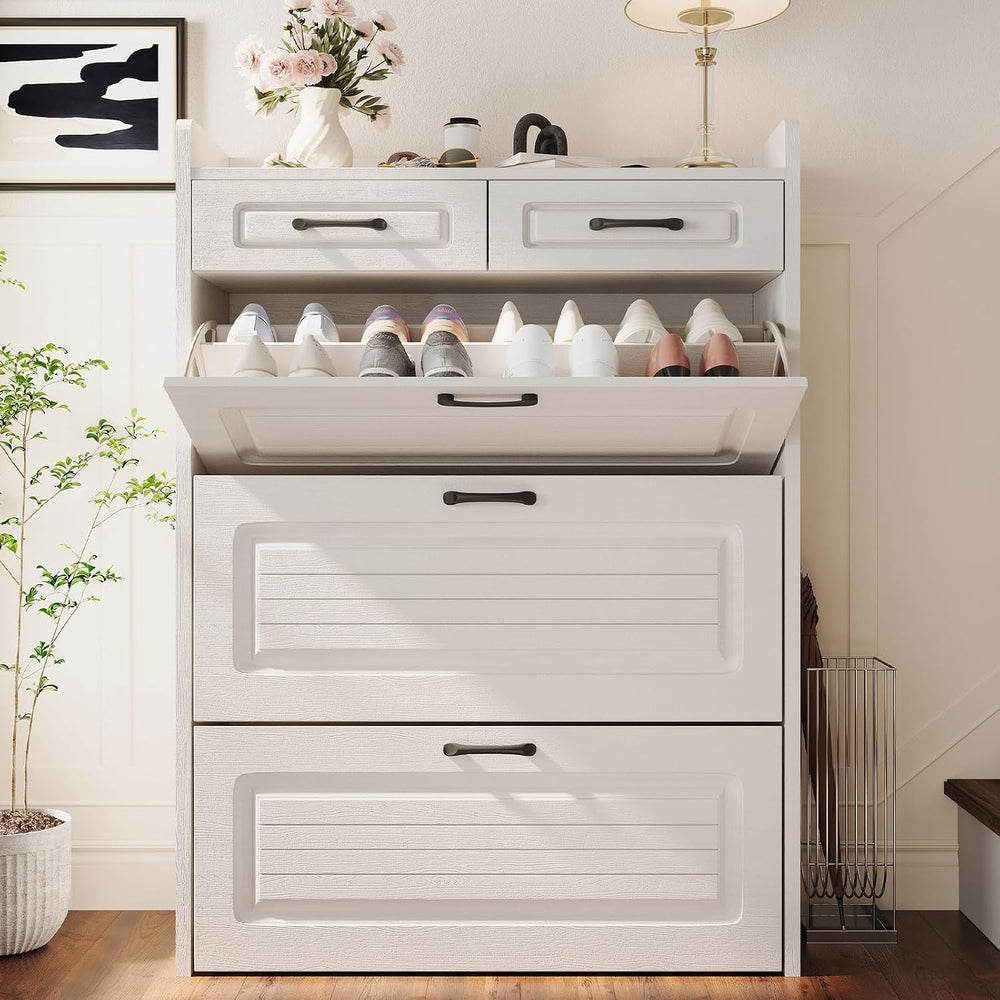 ODUWA Shoe Storage Cabinet with 3 Flip Drawers and 2 Storages Drawers, Easy t...