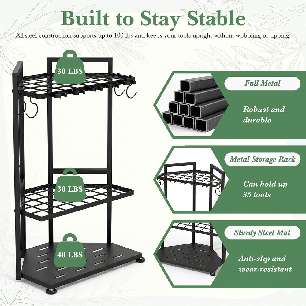 Faesun Garden Tool Organizer for Corner, 3-Tier Metal Yard Tool Rack, Holds 5...