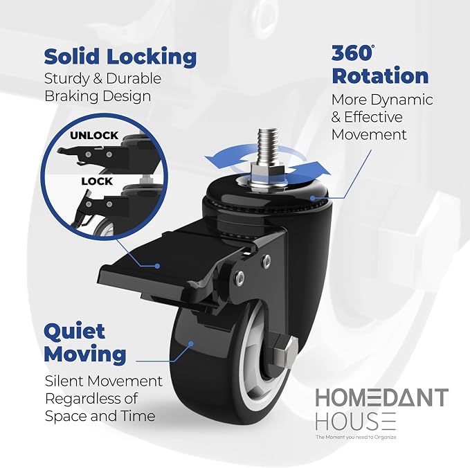 HOMEDANT House White 5-Tier Metal Rolling Cart Shelf Rack Casters Heavy Duty