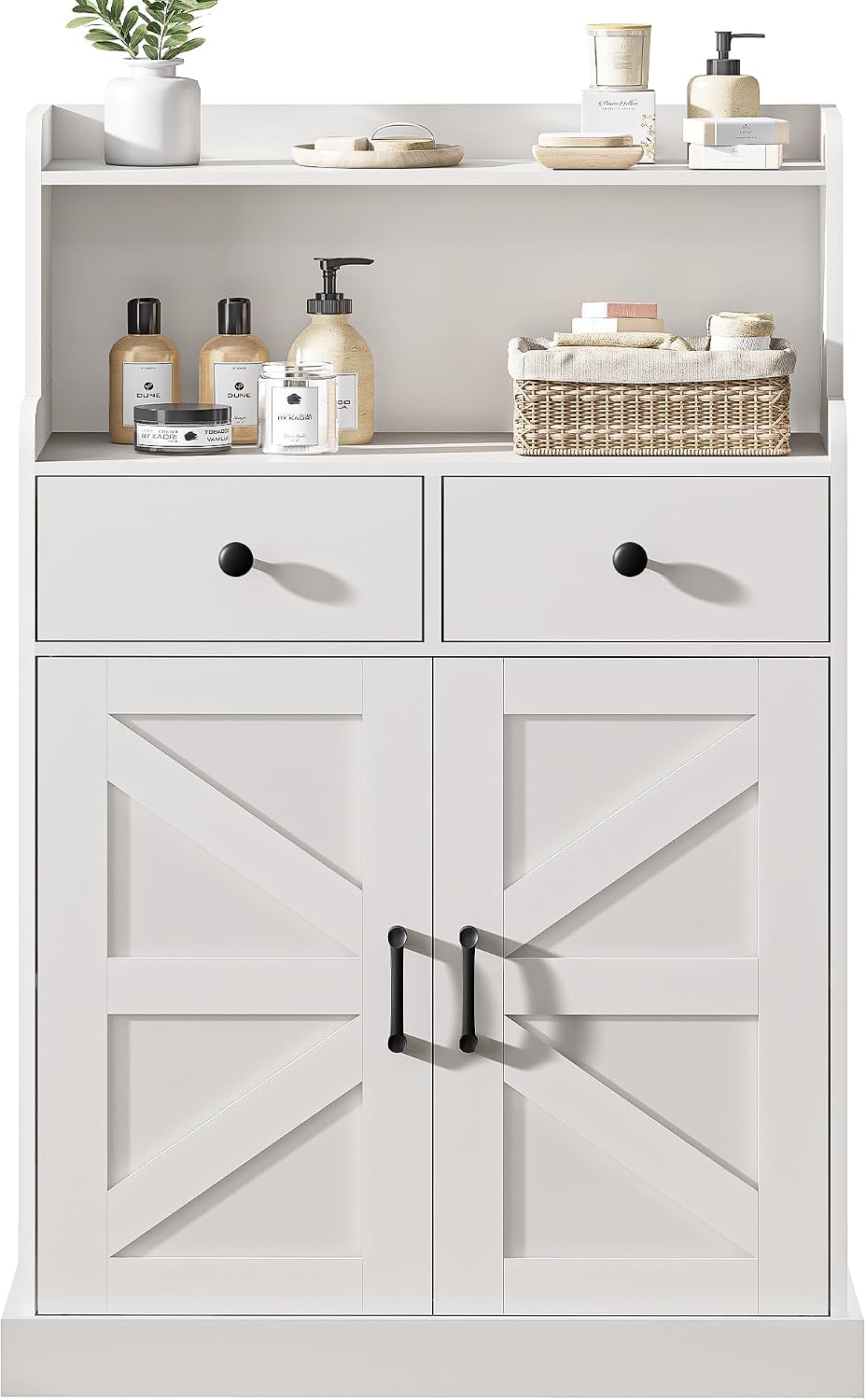 Farmhouse Bathroom Storage Cabinet with 2 Drawers & 2 Doors, Kitchen Cabi...