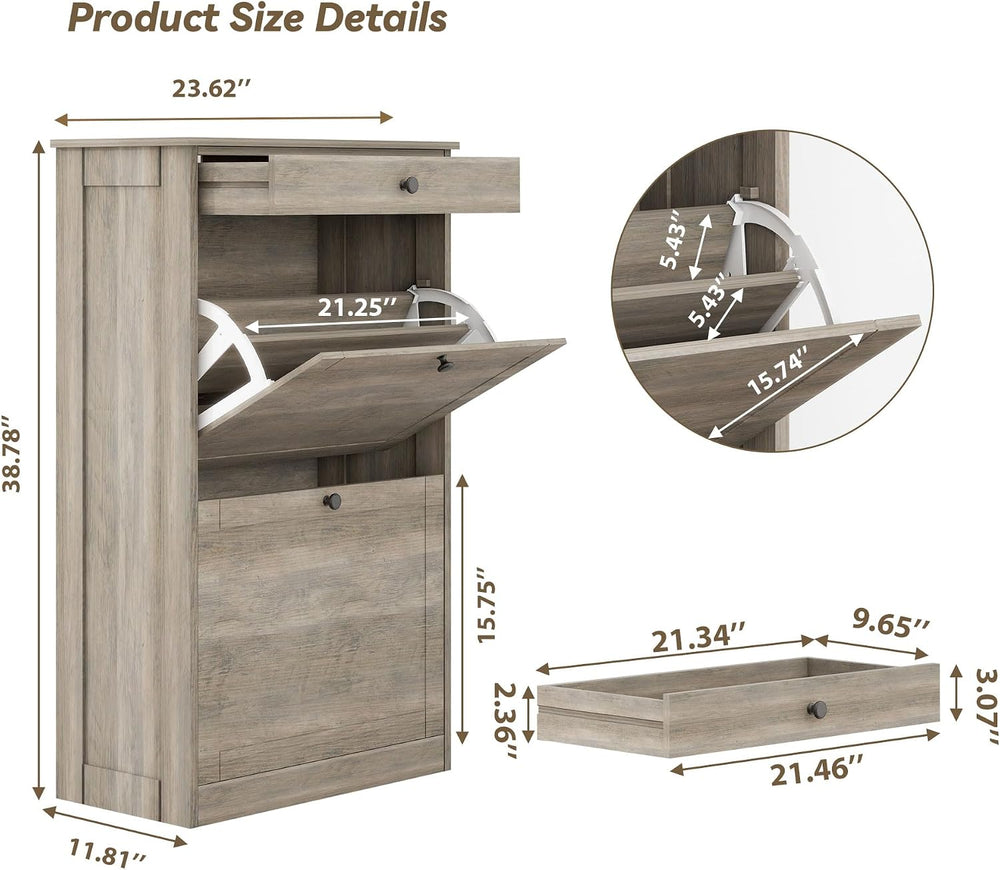 Shoe Cabinet with 2 Flip Drawers, Freestanding Shoe Storage Organizer