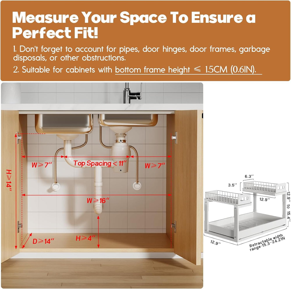 1 Pack Expandable Under Sink Organizers Storage With Upgrade Ball-Bearing Sli...
