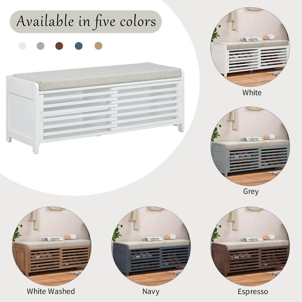 Ball & Cast 43.3" Wood Frame Entryway Storage Bench w/Shutter-Style ...