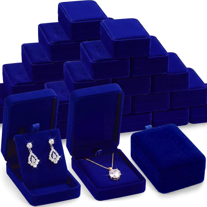 24 Pcs Velvet Jewelry Gift Boxes Necklace Earring Business(Royal Blue)