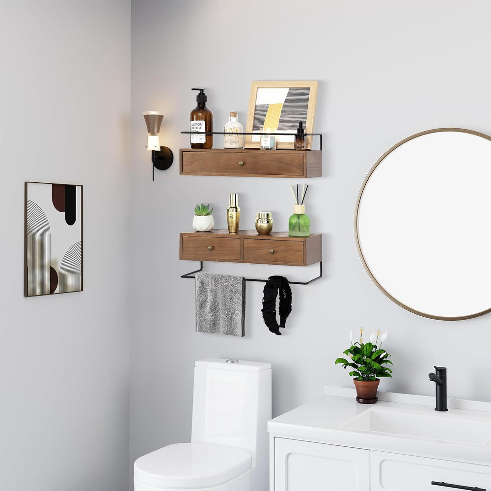 Floating Shelves for Wall Storage, Wall Mounted Bathroom Shelf with Drawers S...