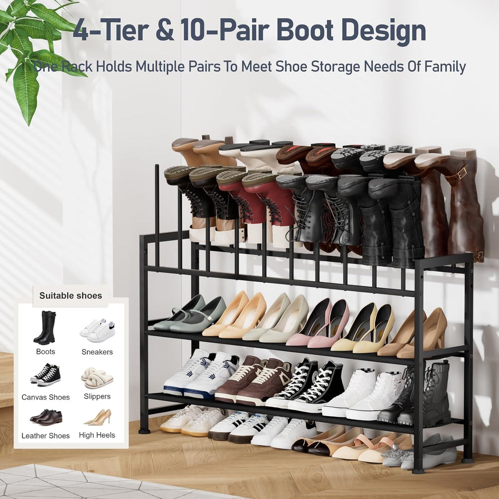DIMJ Boot Rack 4-Tier - Black Metal Boot Storage Rack for Tall Boots Organize...