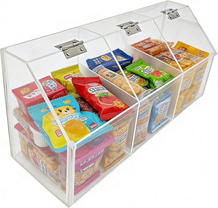 FixtureDisplays® Plaxiglass Clear Acrylic 3 Compartment Toppings Bin 15.5 X 7 X 5 Candy Bin Condiment Organizer Tabletop Bar Restuarnt Kitchen Transparent Box 100904-NPF