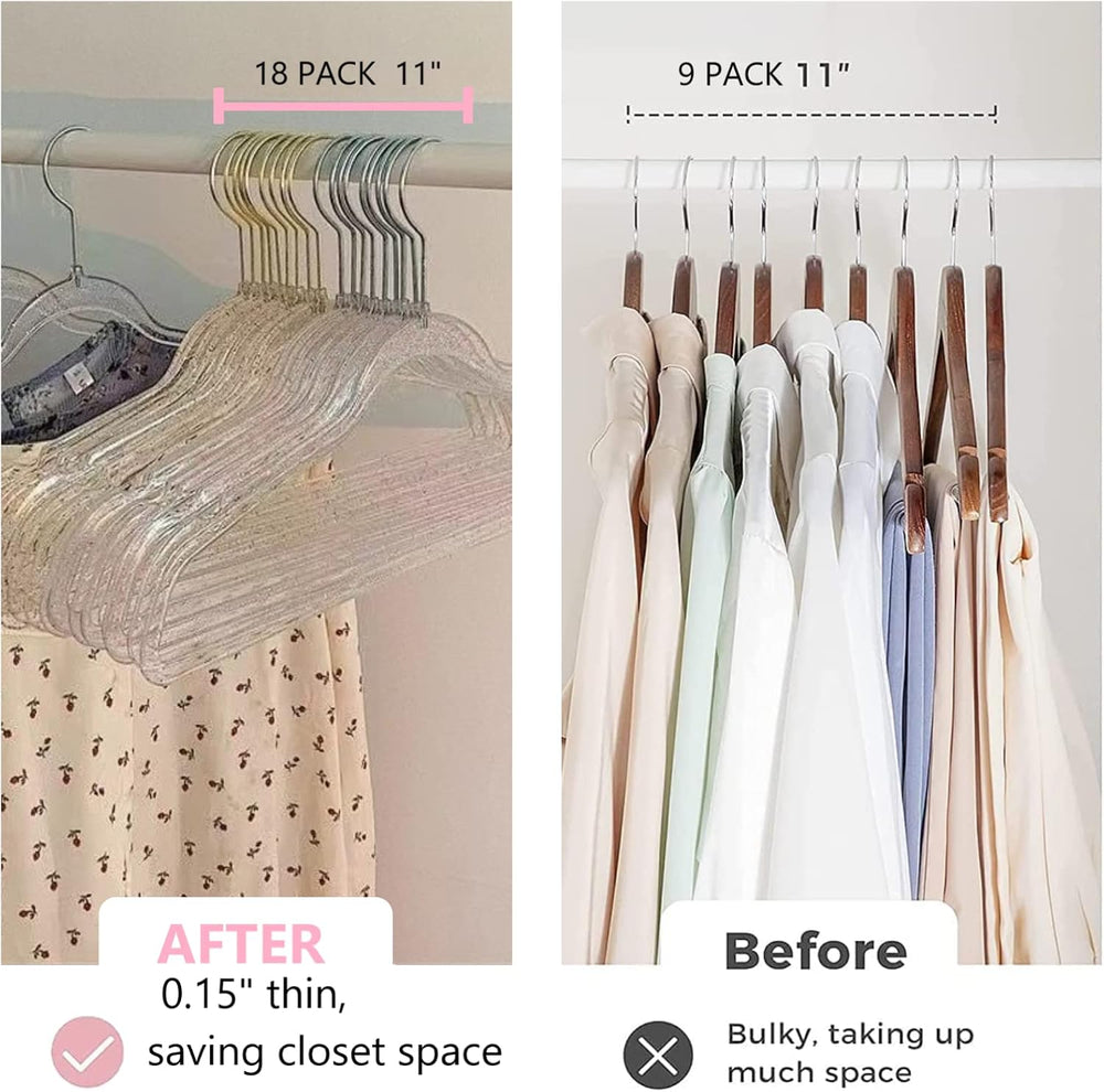 Pink Clothes Hangers 16", 40 Pack Plastic Clear Coat Hanger for Adult Cl...