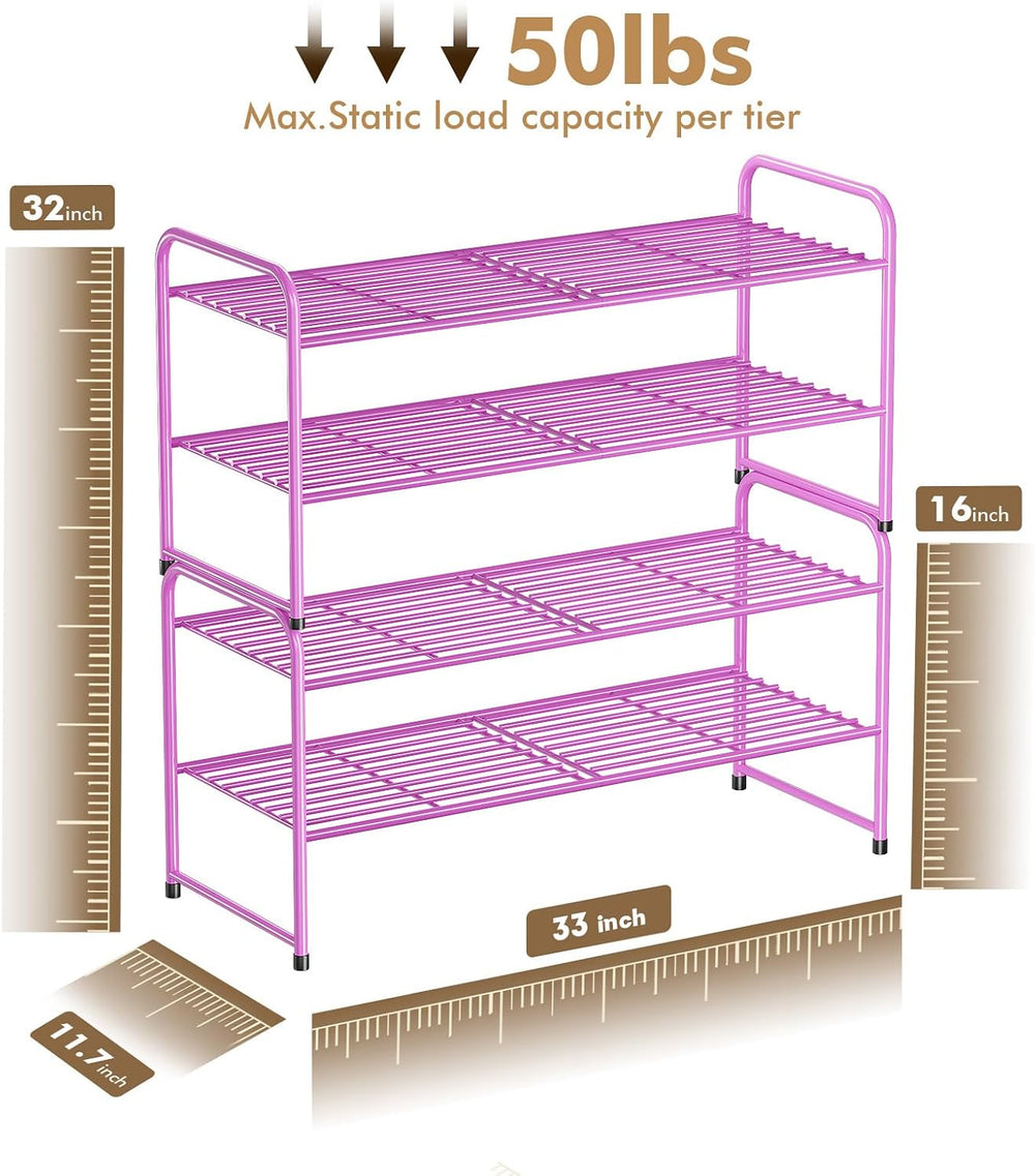 2 Pack Shoe Rack, 2-Tier Metal Stackable Shoe Shelf Storage Organizer, Heavy ...