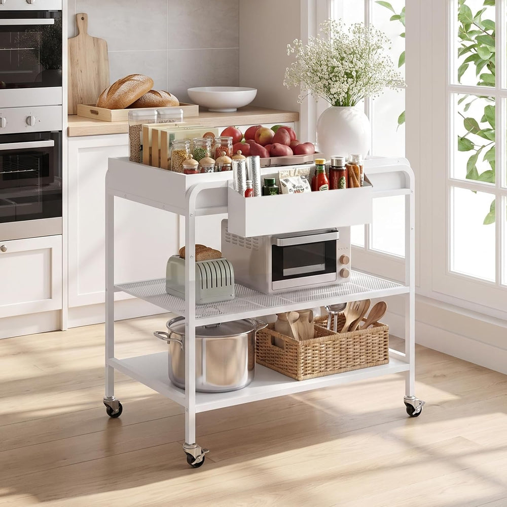 MAHANCRIS Rolling Kitchen Cart, 3 Tier Microwave Table Stand with Storage