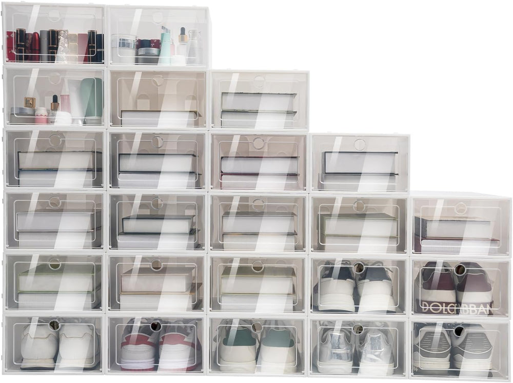 24 Pack Stackable Shoebox Thicken & Sturdy Clear Multifunctional Shoe Box...