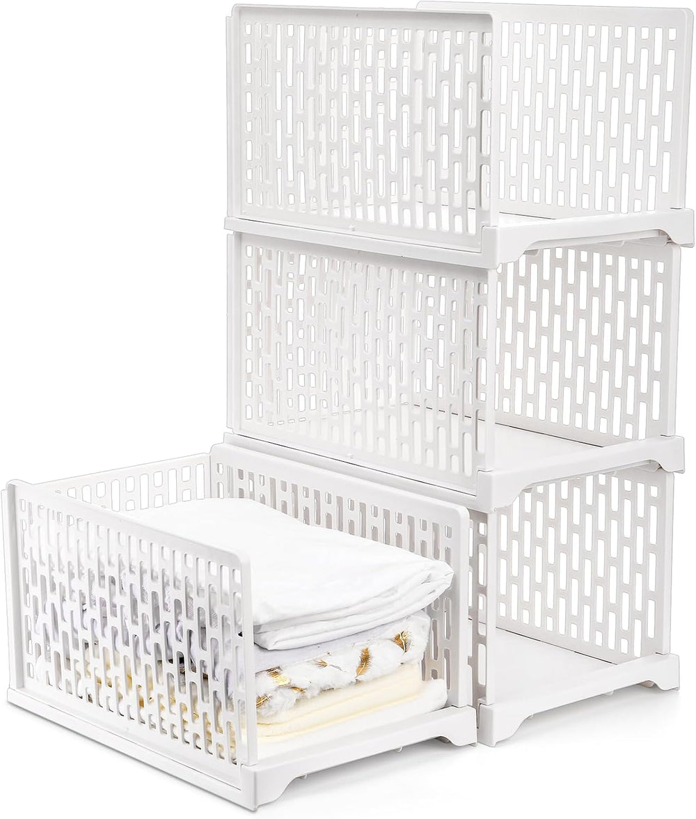 AVLA 4 Pack 38" Stackable Plastic Storage Basket, Plastic Foldable Close...