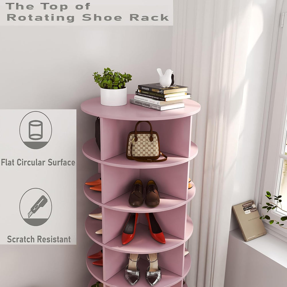 Anwick Rotating 24 Pairs Spinning Shoe Rack Tower Round Carousel,360°Revolvin...