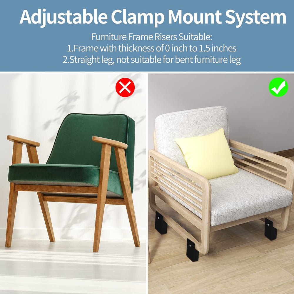 Bed Risers with Adjustable Screw Clamp, 2 Inch Furniture Riser,4 Pack Black