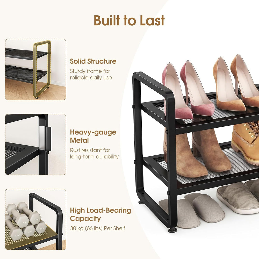 SAYZH Expandable Shoe Rack for Closet, Adjustable Metal Shoe Organizer with S...