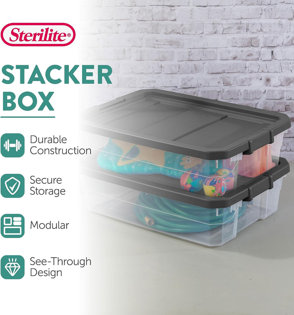 Sterilite 18-Pack Modular Stacker Box, Durable Clear Plastic Storage Bins wit...