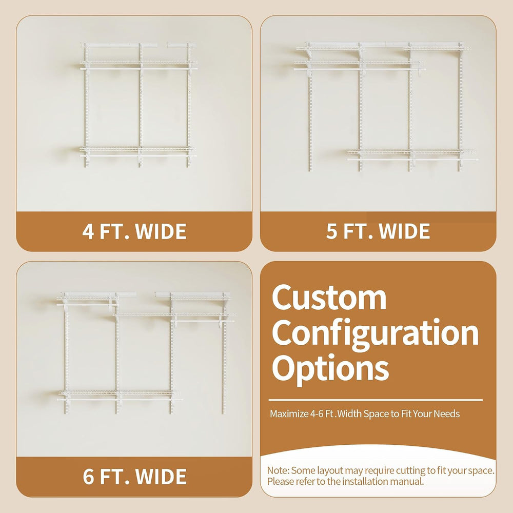 4-6 Ft Closet Organizer System, Adjustable Metal Wire White Closet System, Ex...