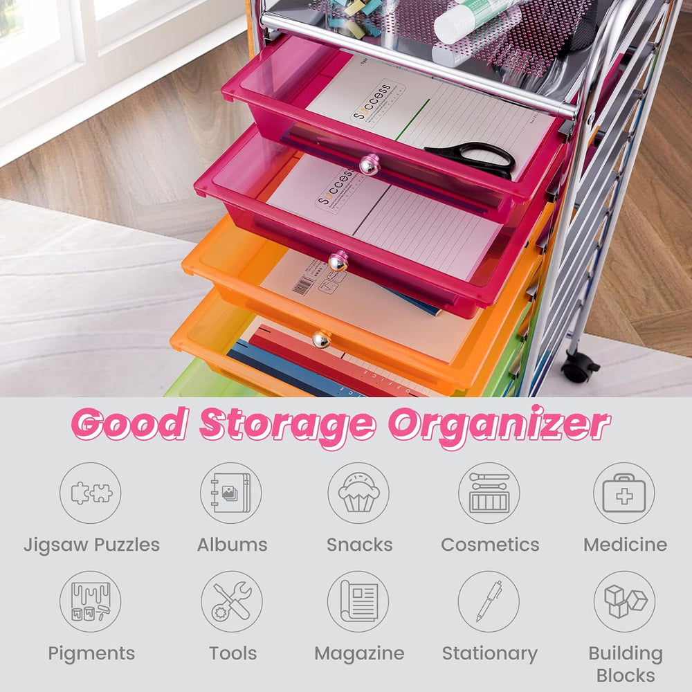 COSTWAY 10-Drawer Rolling Storage Cart, Utility Mobile Trolley