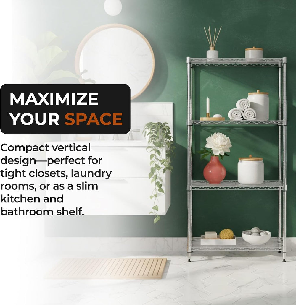 4-Tier Metal Wire Shelf, 250 lb/Shelf, Chrome, 13.5x23.3x47.5 in