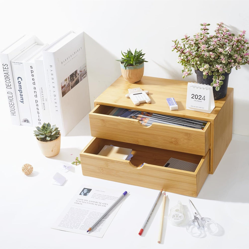 Charmewooden Bamboo Desk Organizer with Drawers, Countertop Organizer with Dr...