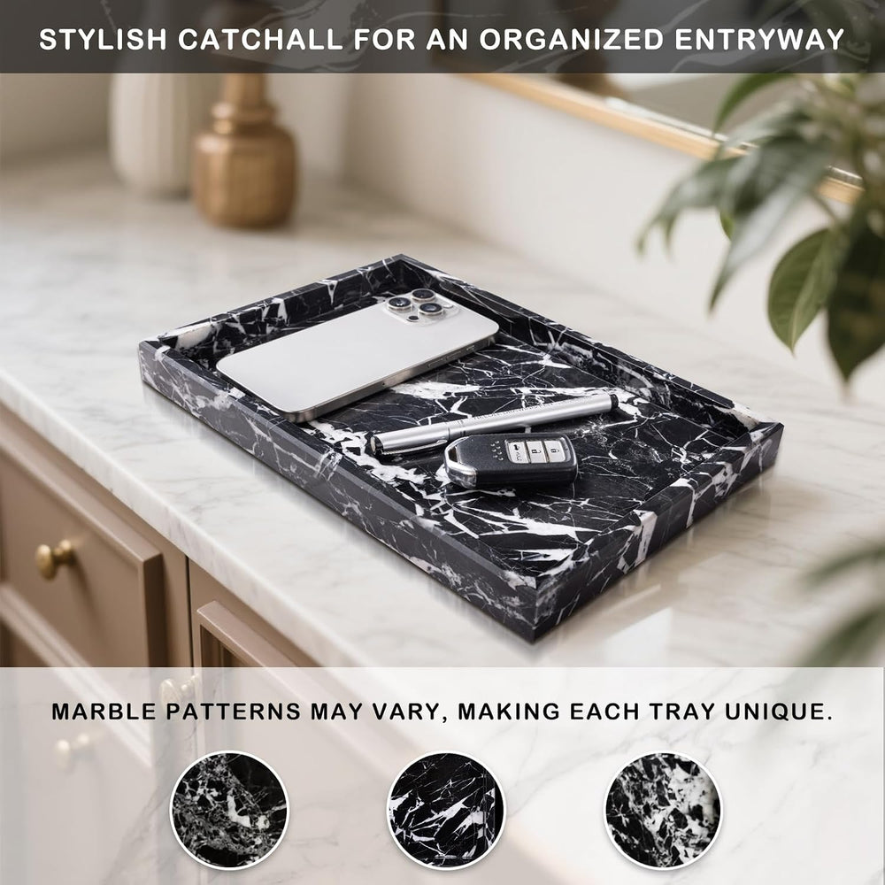 Marble Bathroom Tray for Countertop & Home Decor, Natural Decorative Marb...