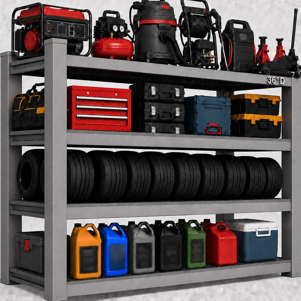 Tote Storage Rack, Garage Shelving Heavy-Duty Storage Bin Rack, 4-Tier Storag...