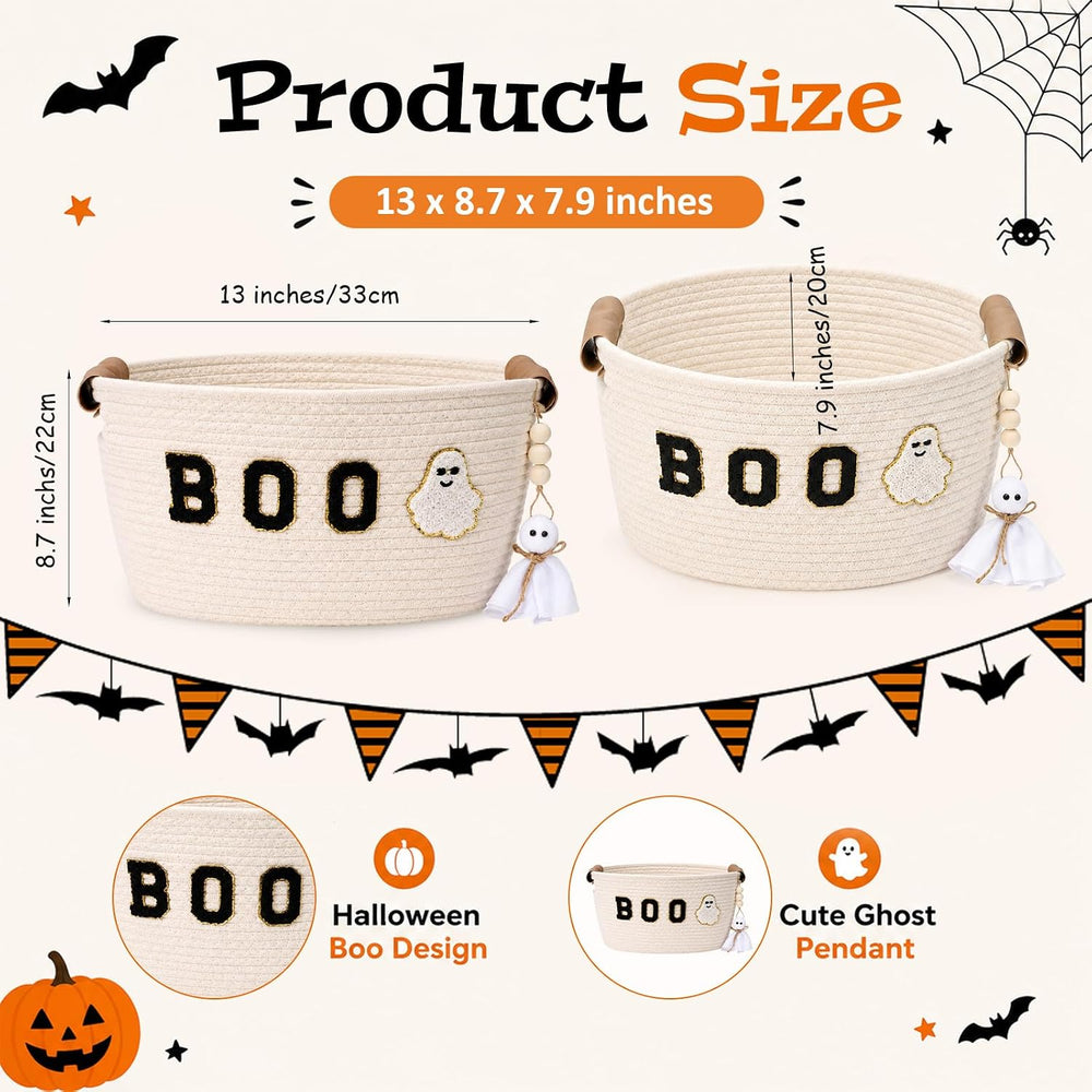 Halloween Woven Rope Basket with Mini Ghost Ornament