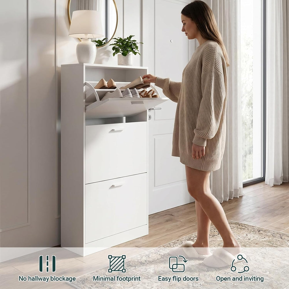 Slim Narrow Shoe Cabinet with 3 Flip Drawers for Entryway, Hallway