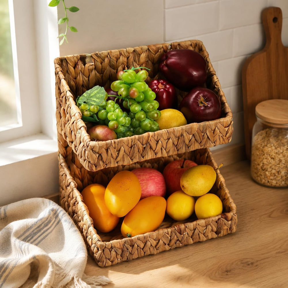 Pumtus 2-tier Handwoven Storage Basket, Water Hyacinth Standing Rack, Kitchen...