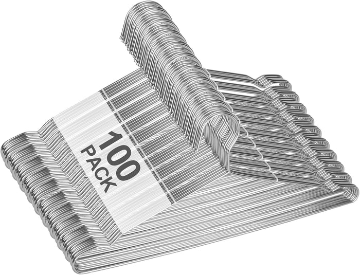 Heavy Duty 100 Pack Clothes Hangers, 16" Stainless Steel Metal