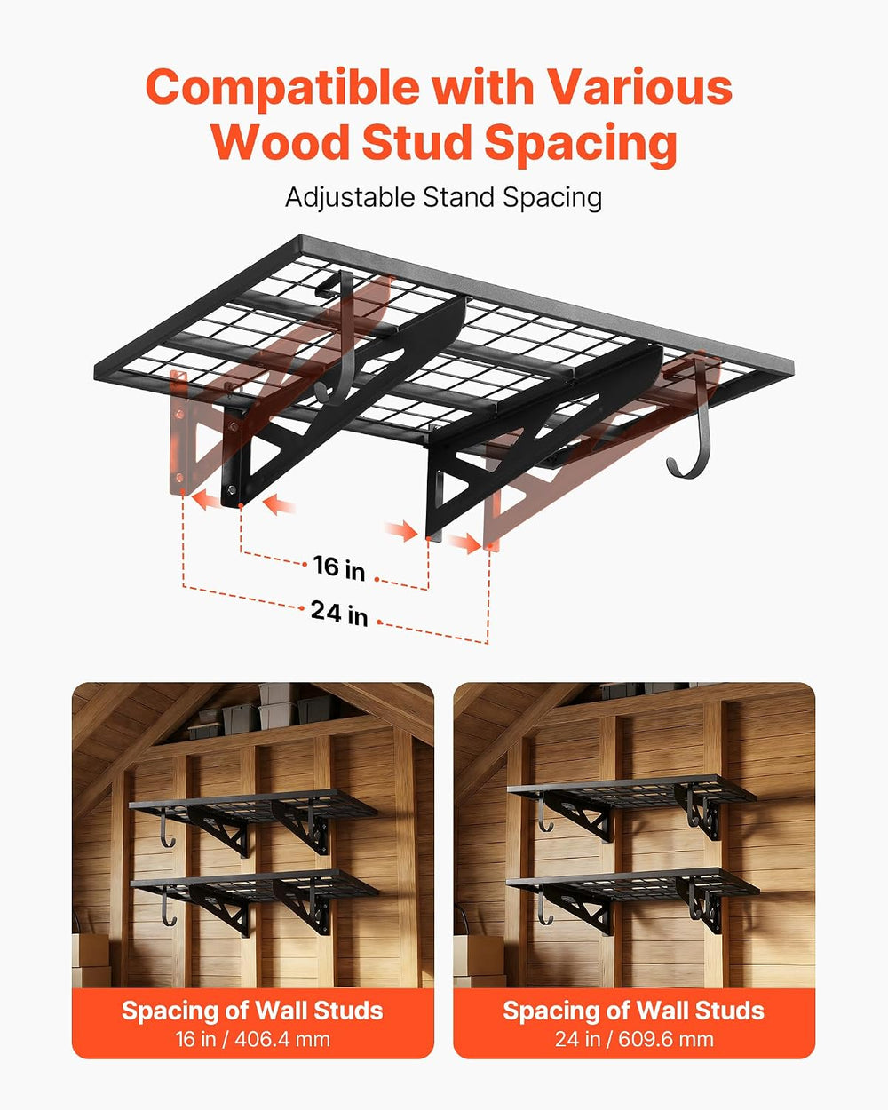 VEVOR 2-Pack Heavy Duty Garage Wall Shelving, 2 x 3 ft Steel Wall Mounted She...