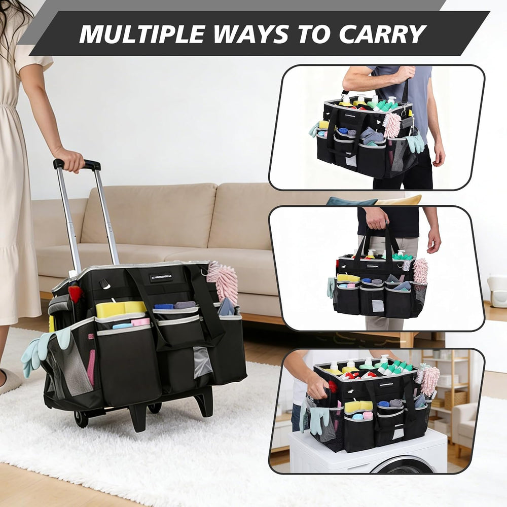 Large Rolling Cleaning Caddy Bag, Cleaning Caddy with Wheels with Detachable ...