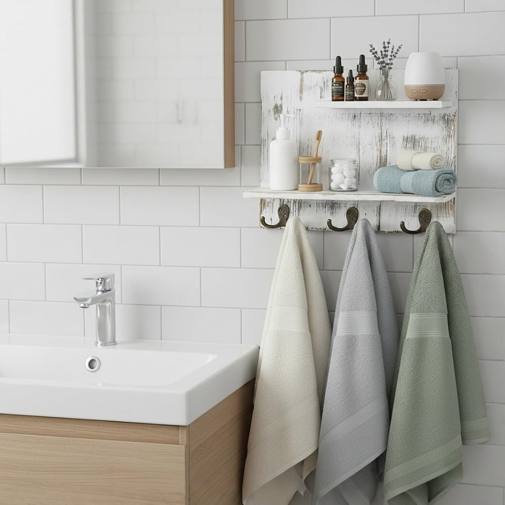 MyGift 2 Tier Wall Mounted Shabby White Washed Solid Wood Bathroom Storage Sh...