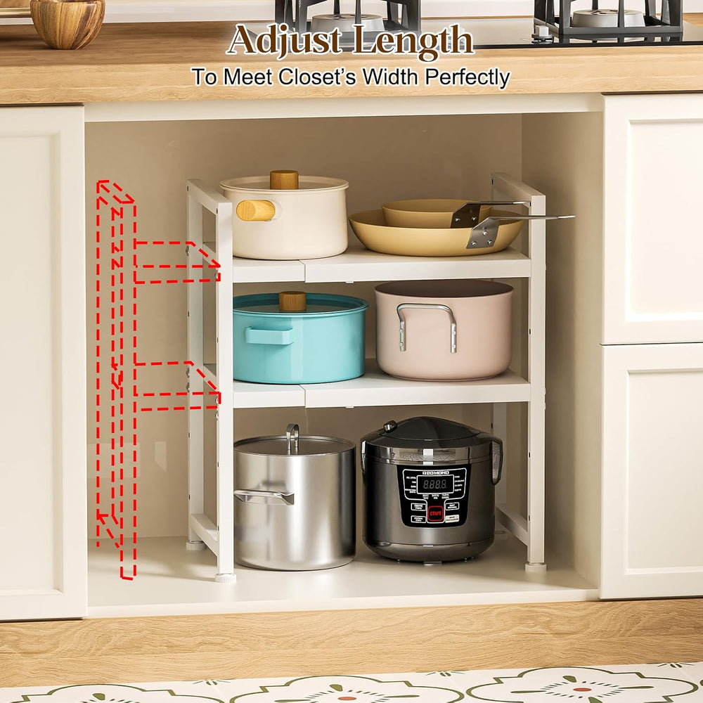 2-Tier Expandable Kitchen Storage Shelf,150LBS Heavy Duty Metal Shelving Unit...