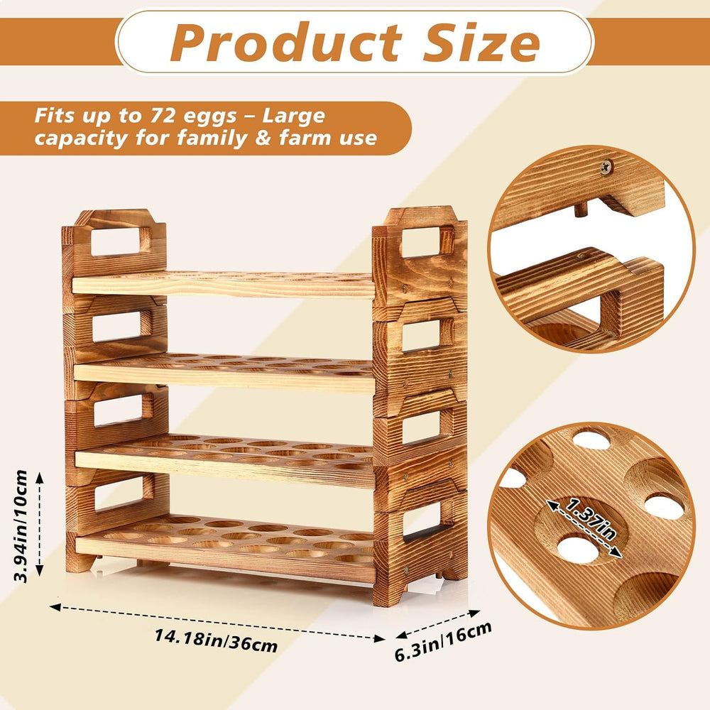 Reallnaive 4 Tier Wooden Egg Holder for Countertop Stackable, Brown, Pine