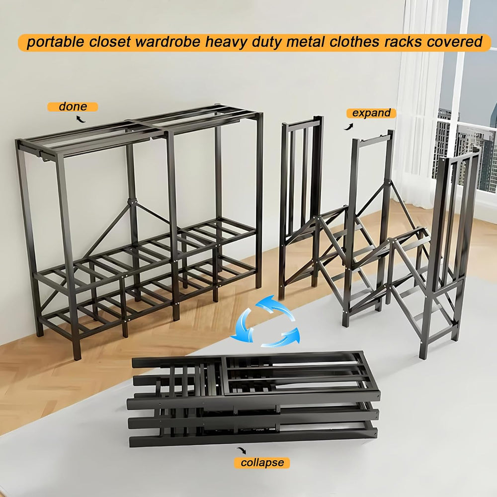 59.1in Gray Heavy Duty Covered Clothes Rack with Magnetic Door 1500lbs