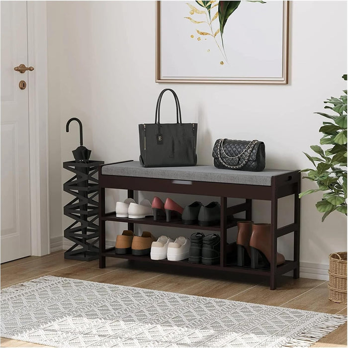 2-Tier Shoe Rack Bench with Flip-Top Storage, 36" Entryway Bench with Seat
