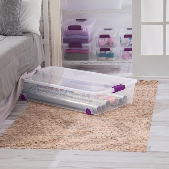 Sterilite 8-Pack 60 Quart ClearView Latch Box, Wheeled Underbed Organizer Bins