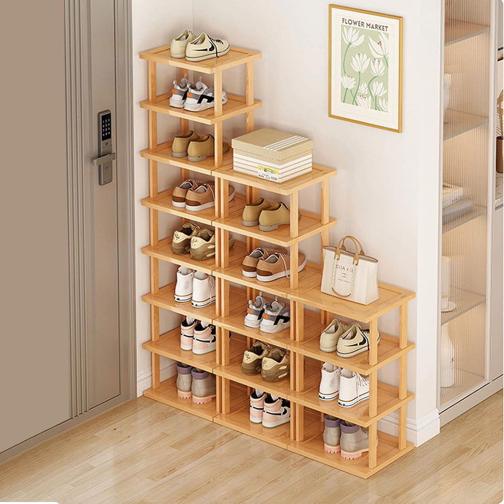 SAN HE Bamboo Shoe Rack 17 Tier- Vertical Shoe Rack for Small Spaces, Tall Na...