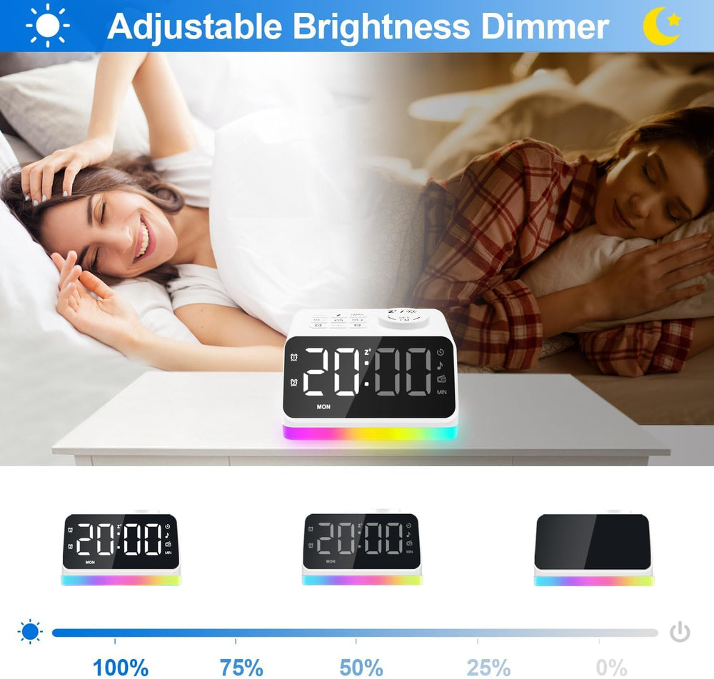 JALL Digital Alarm Clock with FM Radio for Bedroom, 8 Colors Night Light with...