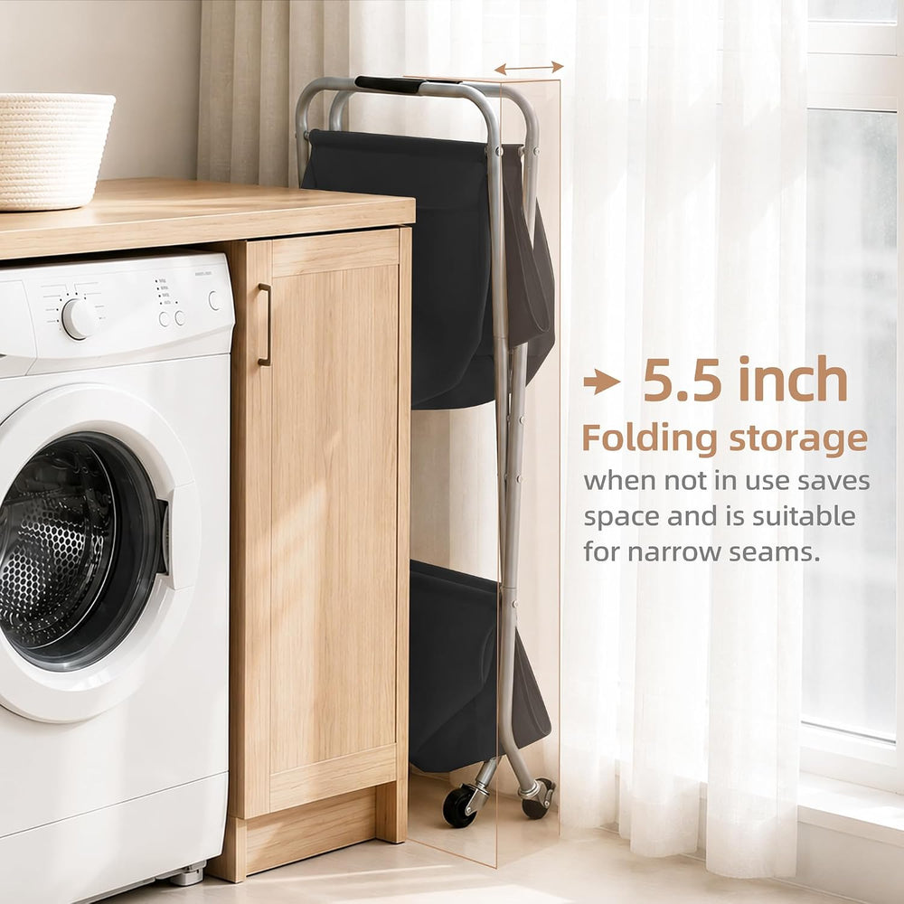 STORAGE MANIAC Collapsible Laundry Cart with Wheels 31.5"H Rolling Laund...